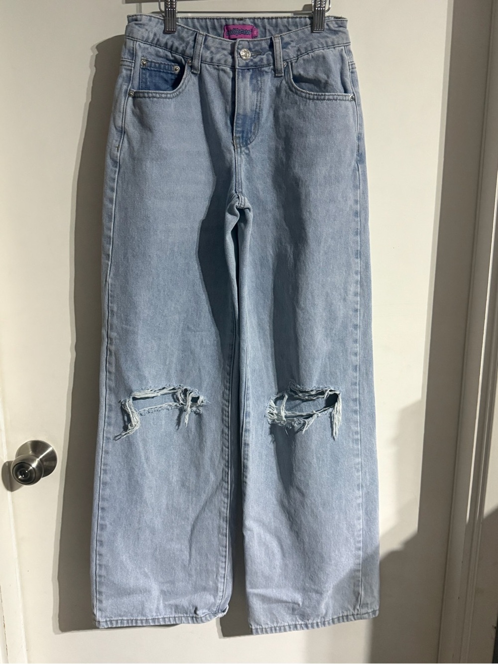 EUC Girls Edikted Straight Light Blue Wide Leg Jeans Size XS